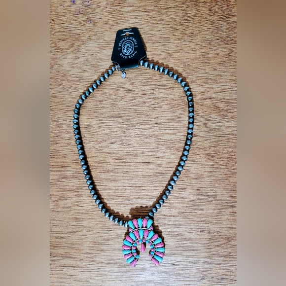 Turquoise and Silver Beaded Necklace - Picture 1 of 4